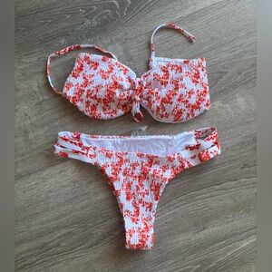 SHEIN White & Red Floral Girls Two-Piece Swim Bikini